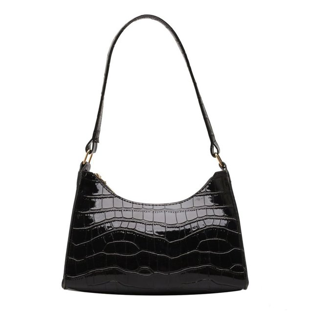 Women Handbag Glossy Textured Faux Leather Solid Color Zipper Gift Large Capacity Ladies Single Shoulder Bag Purse Dating Use