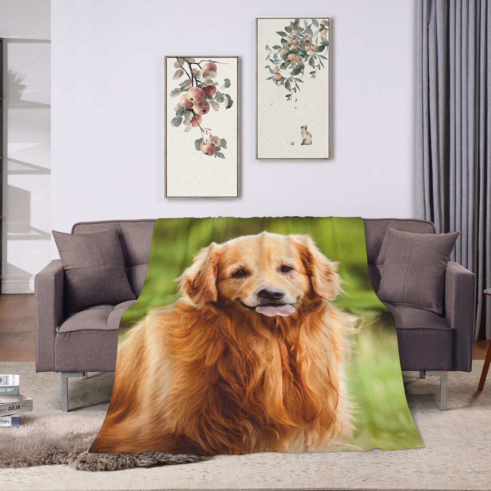 Wijzvio Golden Retriever Dog Throw Blanket Soft Fuzzy Fleece Blanket For Couch Bed Living Room Decoration 50"X40"