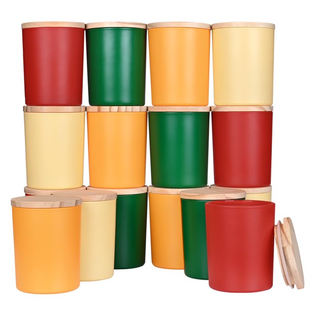 Frascos para velas SHOWIN, vidrio grueso, 210 ml con tapas de madera, 16 unidades