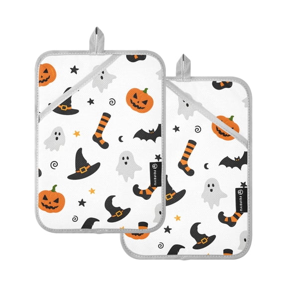Two Pieces Of Square Heat Insulation Pad Oven Mitts Halloween Seamless Pumpkins 7x9.8 Inch Oven Microwave Kitchen Cooking Baking