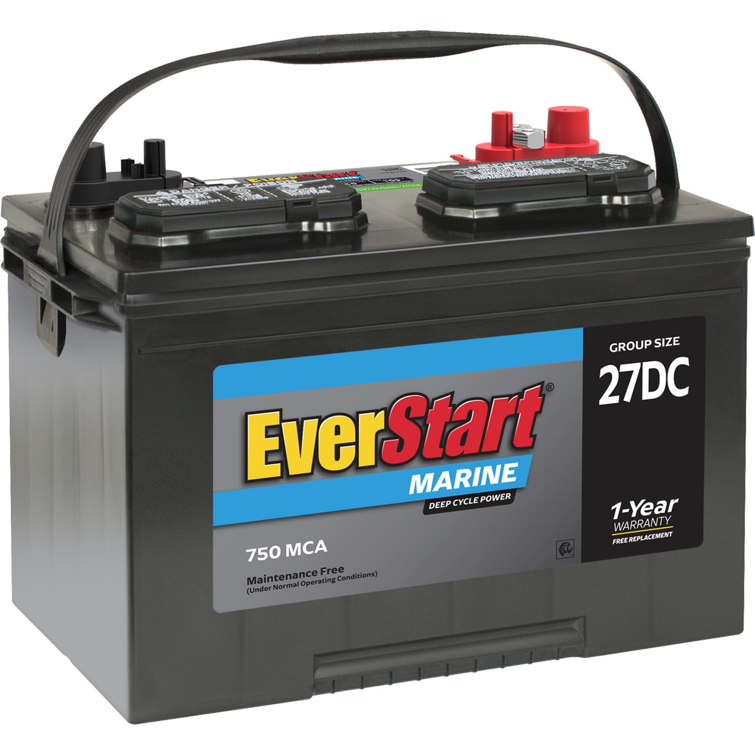 EverStart Lead Acid Marine & RV Deep Cycle Battery, Group Size 27DC, 12 V, 750 MCA