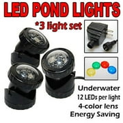 Lot 3 Submersible 12 LED RGB Pond Spot Lights for Underwater Pool Fountain