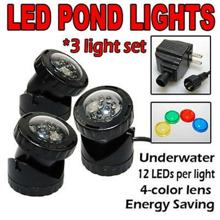 Lot 3 Submersible 12 LED RGB Pond Spot Lights for Underwater Pool Fountain
