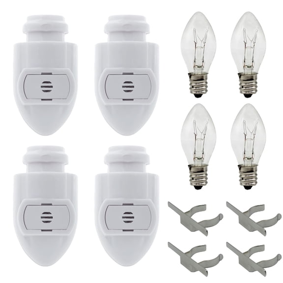Creative Hobbies Auto On Sensor Plug in Night Light Module Includes 4 Bulbs and 4 Metal Clips, Great for Making Your Own Decorative Night Lights, Pack of 4