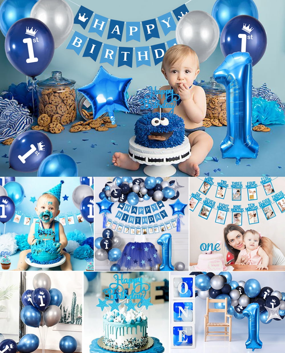 QIFU 1 Birthday Boy 1st Birthday Party Decorations Kids My First Birthday  Blue Party Decor Foil Balloons Baby Boy I AM ONE YEAR - Price history &  Review