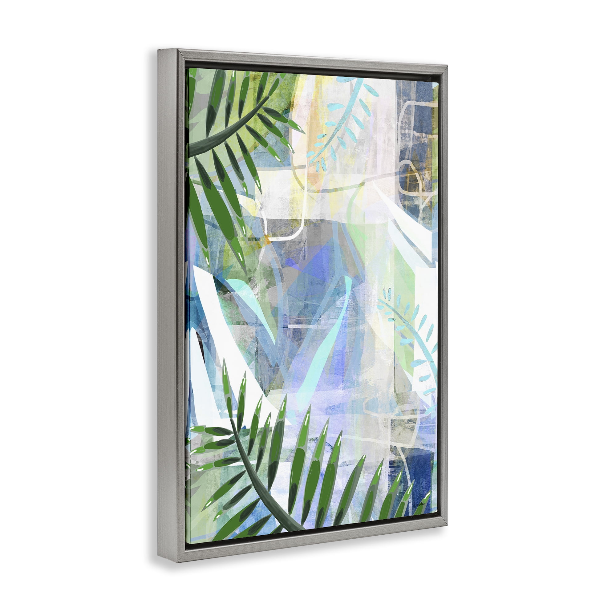 Stupell Industries Geometric Tropical Leaves Coastal Painting Gray Floater Framed Canvas Art Print Wall Art, 21 x 31