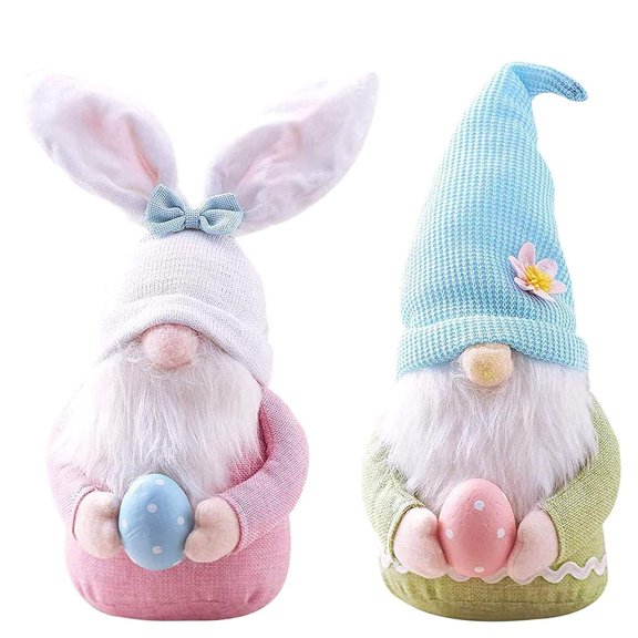 Holzlrgus 2 Pack of Easter Gnome Bunny with Easter Egg，Handmade Gnome Faceless Plush Doll,Bunny Gnomes Ornaments，Indoor Spring Decor，Easter Decorations Ornaments