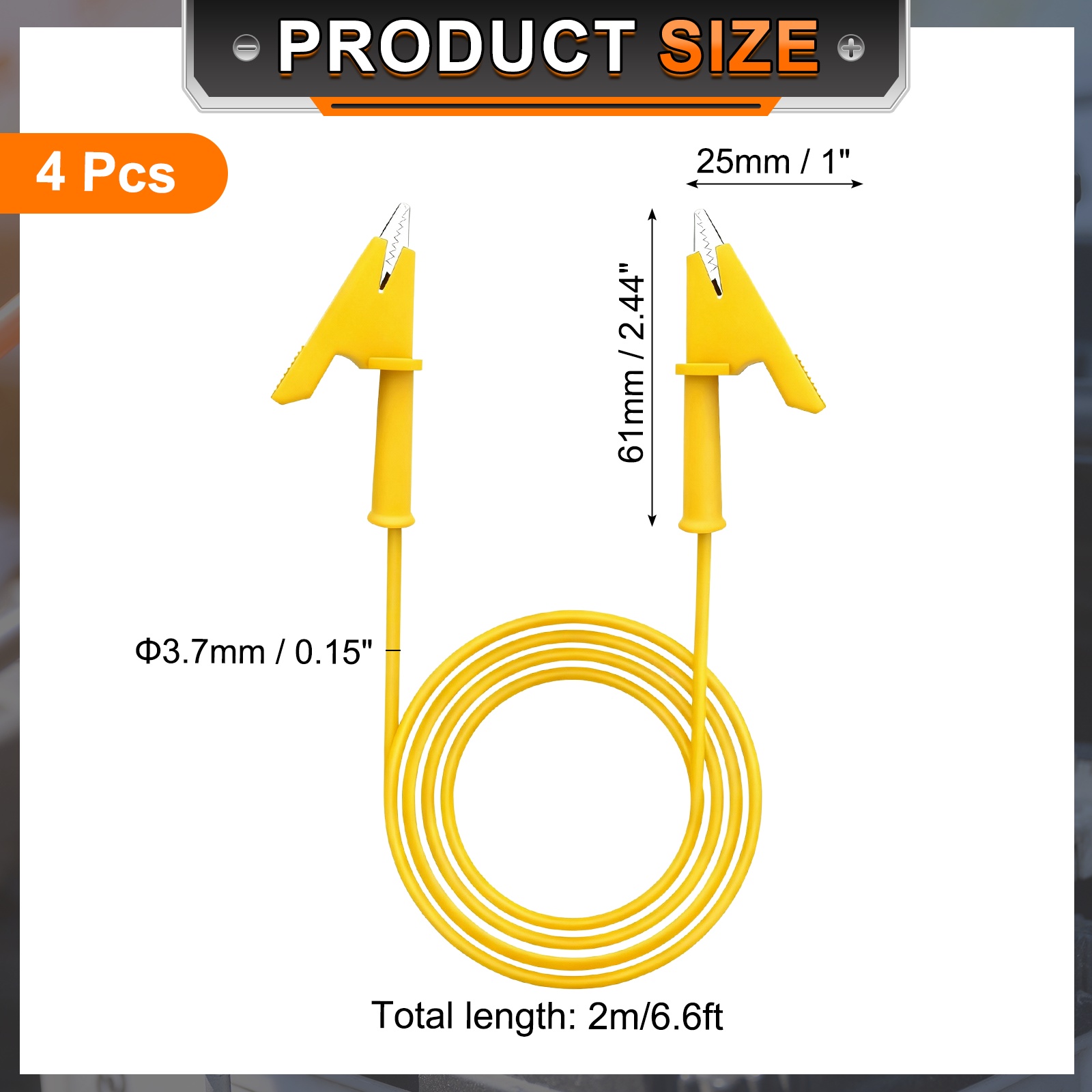 Uxcell 4pcs 6.56ft Alligator Clip Test Leads, 15A Dual Alligator Clips with Wires for Multimeter Jumper Wire Industry Car Battery, Yellow
