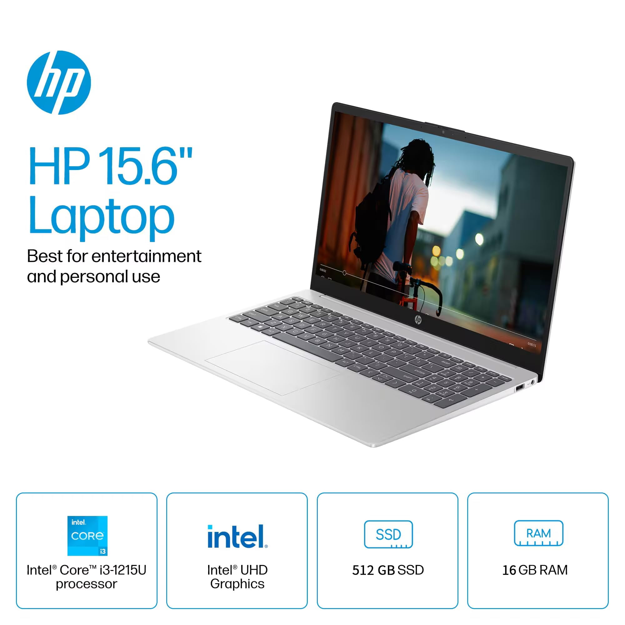 HP 15.6" Touchscreen Business Laptop Computer - with MS Office 2024 Lifetime License, Intel 6-core i3-1215U, 16 GB RAM, 512 GB SSD, UHD Graphics, Long Battery Life, Wi-Fi 6E, Windows 11 Pro