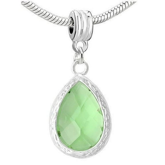 Sexy Sparkles Tear Drop Rhinestone August Birthstone European Bead Compatible with Most European Snake Chain Charm Bracelet - Zinc Metal Alloy, Silver Plated Metal Base, 1 Charm