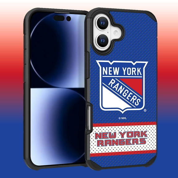 Apple iPhone 16 (6.1) - NHL Licensed New York Rangers Team Logo on Jersey Textured Dual Layer Case