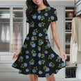 thumbnail image 2 of Black Background Blue Floral Pattern Fabric Women's Classic Swing Skater Dress Casual Work Party Cocktail Dresses, 2 of 6
