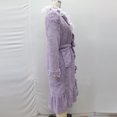 thumbnail image 6 of Plush Bathrobes For Women Plush Lapel V Neck Lace Patchwork Ruffled Long Hem Belt Nighfown Fuzzy Comfy Thermal (M, Purple), 6 of 7