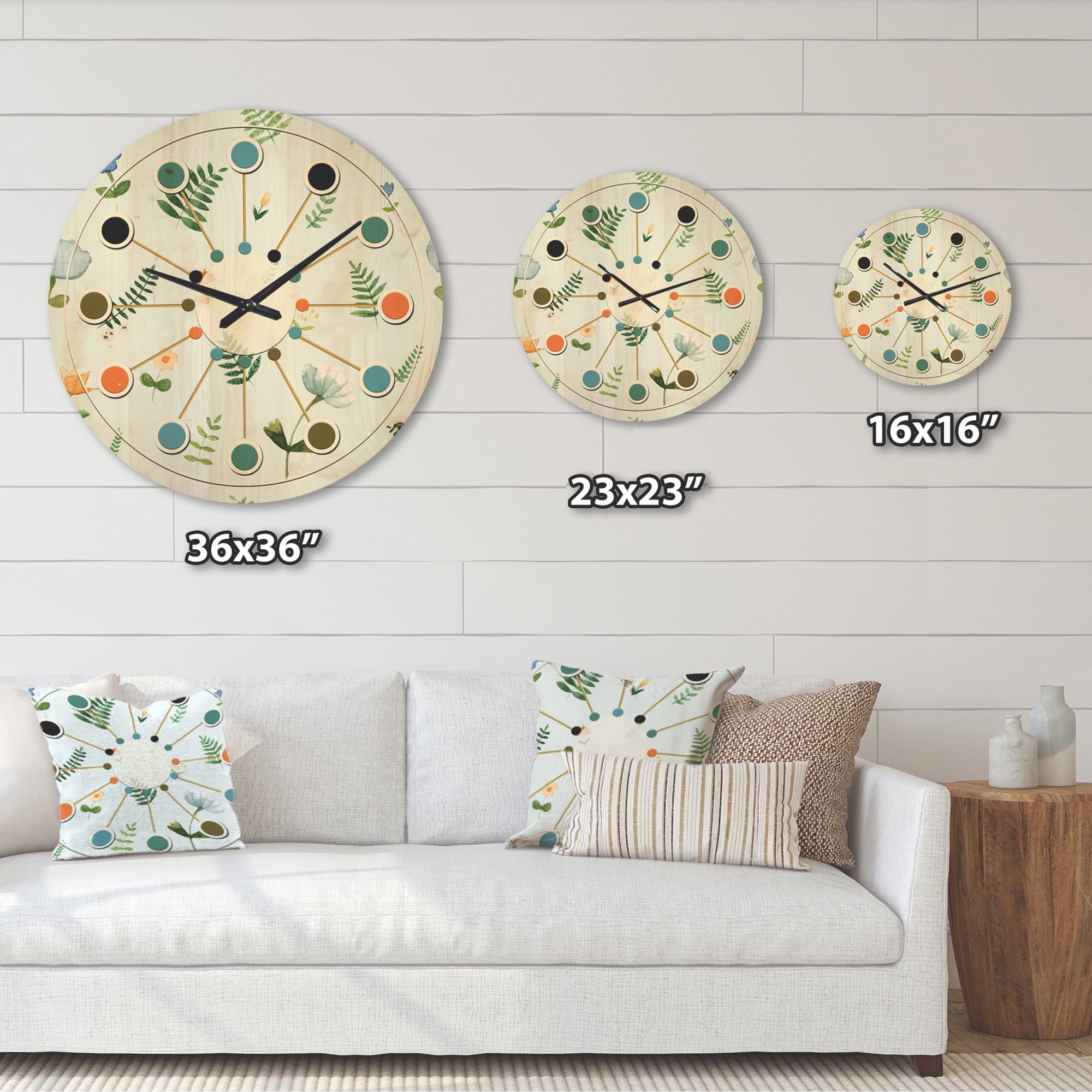 Designart 'Floral Retro Pattern IX' Mid-Century Modern Wood Wall Clock