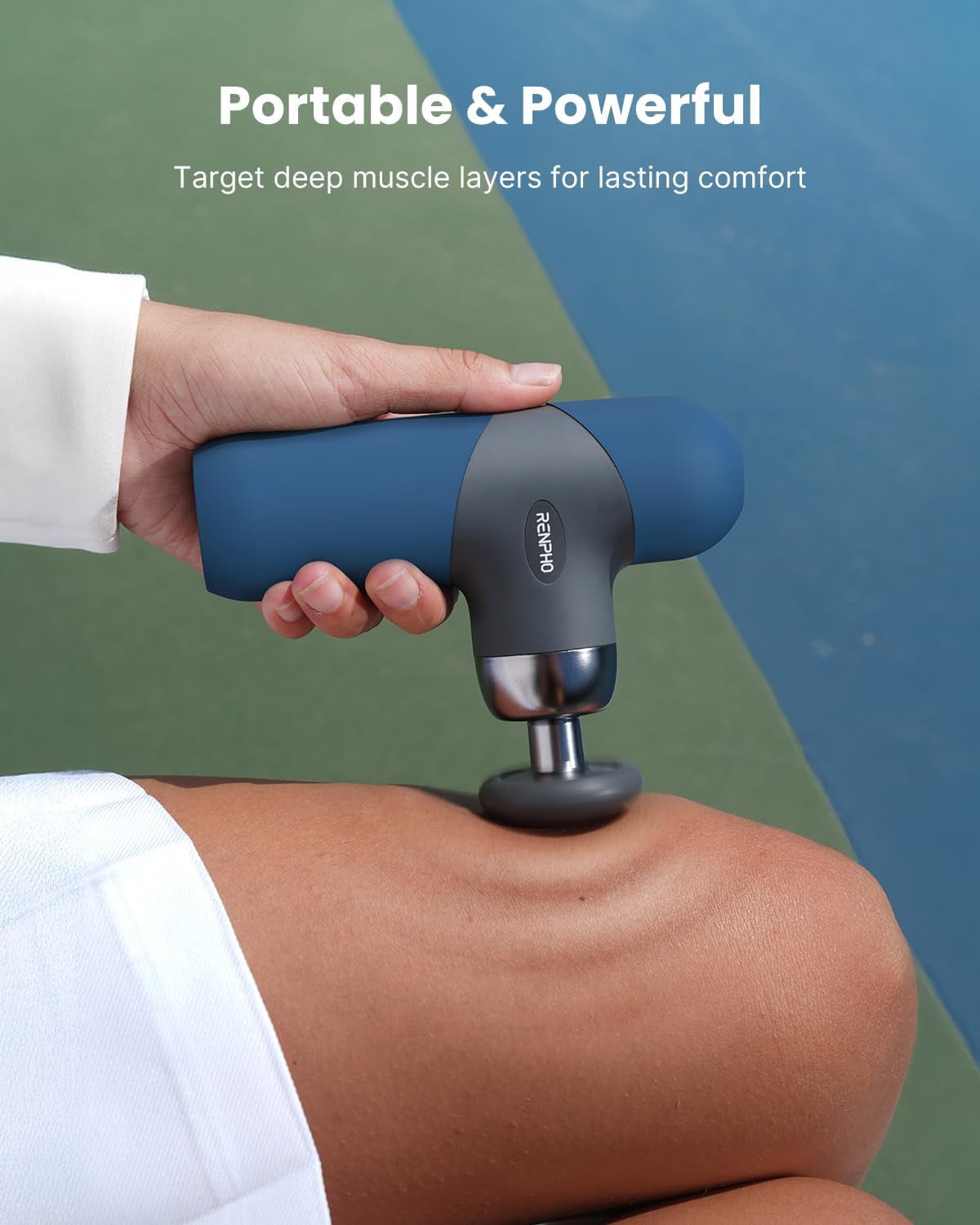 RENPHO Mini Massage Gun with Heat, Handheld Massager Deep Tissue for Pain Relief, FSA HSA Eligible, Gift for Mom Dad Women Men, Portable Travel, Navy