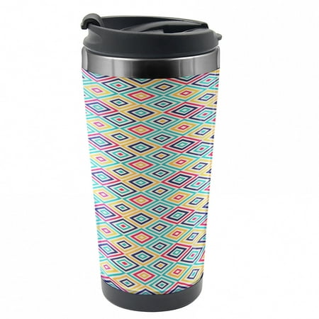 

Colorful Travel Mug Diagonal Squares Retro Steel Thermal Cup 16 oz by Ambesonne