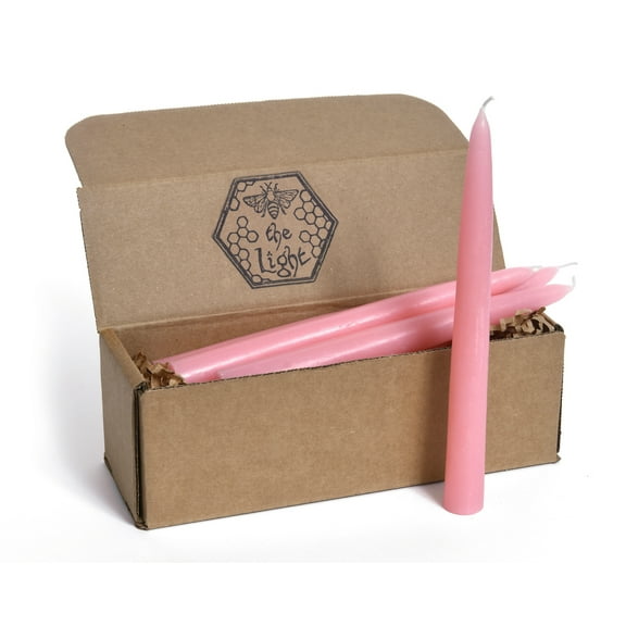 BeeTheLight Beeswax Taper Candles - Dipped Style - 10 Hours Each, 12 Pack, 120 Hours - 100% Pure Bees Wax - Handmade (8.5 inches, Pink Sunrise)