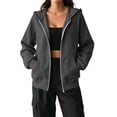 thumbnail image 2 of Hsovts Dark Gray Sweatshirts for Women Long Sleeve Crewneck Zip Up Sweatshirts Lightweight Pullover Hoodies Essentials Casual Fleece Hoodies with Drawstring M, 2 of 5