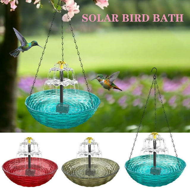Fiudx Inodoro Colgante con Bomba de Agua Solar, Construcción Duradera de Plástico y Metal, Decoración para Jardín, Fácil Instalación, Estación de Baño para Pájaros, Incluye 1 Comedero.
