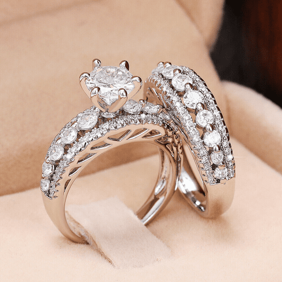 2 Pcs/Set Elegant Bridal Set in 925 Sterling Silver - Wedding Ring Set