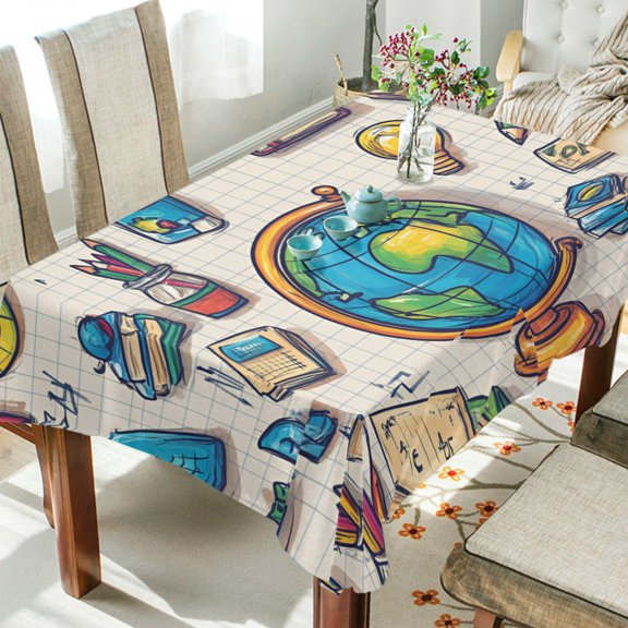 Yayeee Tablecloths 54" x 54" Rectangle Wrinkle Resistant Party Table Cover, Beige School