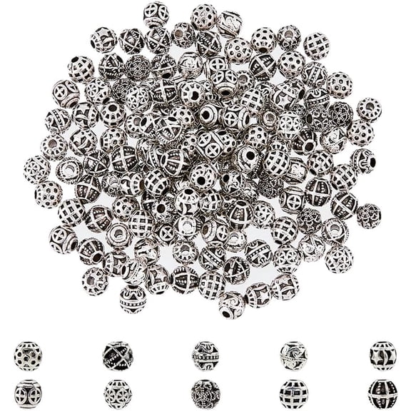 150Pcs Tibetan Metal Loose Beads Round Spacers Ball Beads 5mm Silver Hollow Filigree Beads Alloy Loose Beads Tiny Metal Spacer Beads for Jewelry Making Hole: 1.6mm Silver DIY