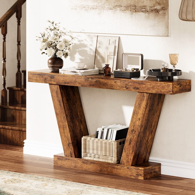 Gaderth 63 Inch Console Table, 2 Tier Farmhouse Narrow Sofa Table Behind Couch, Extra Long Entryway Table With Storage Shelf for Hallway, Foyer, Living Room, Entrance, Corridor