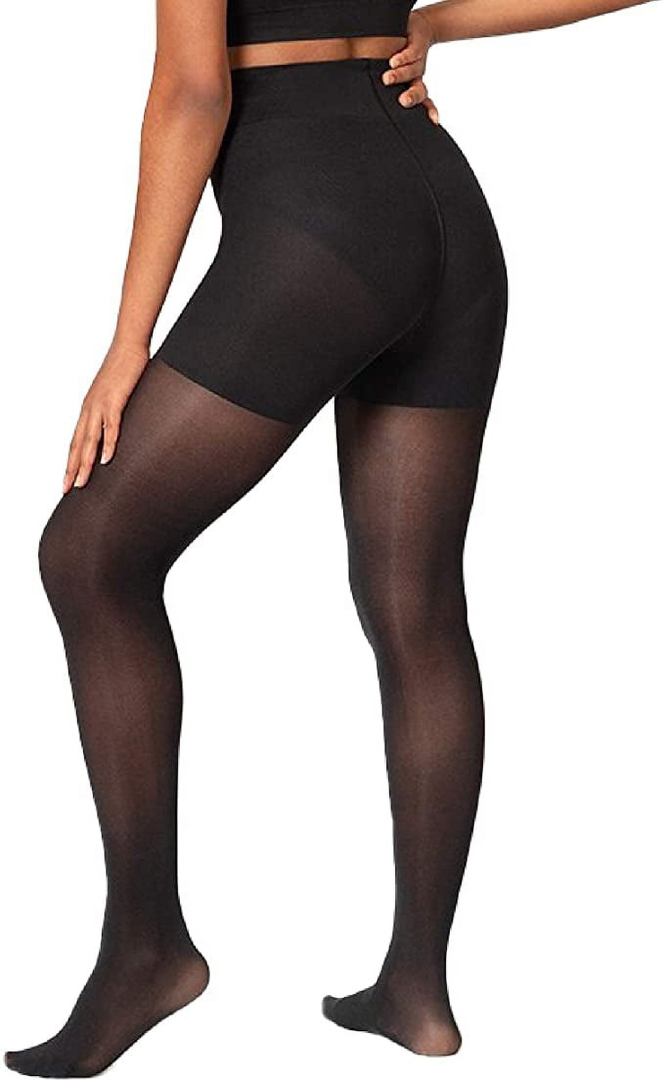 Shapermint Solid Black Opaque Tights with Nylon Control Top Hosiery  Pantyhose (Large) 