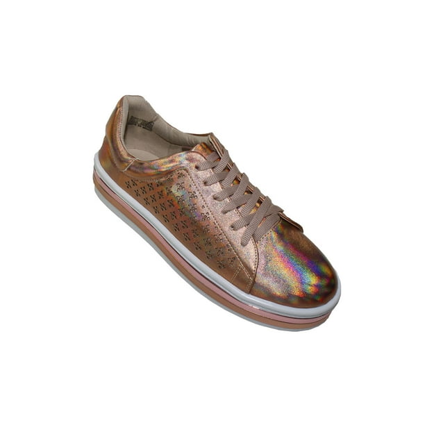 TENIS PLATAFORMA CASUAL LEON MUJER ORO ROSADO NAPA LASER 7246 LEON 7246p