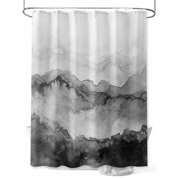 Abstract Mountain Shower Curtain Set ,Waterproof Fabric Shower Curtains Black Watercolor Gradient Peak Shower Curtains for Bathroom,Bathroom Decor 60"x72"
