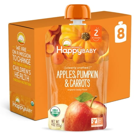 (8 Pouches) Happy Baby Organics Apples, Pumpkin & Carrots Baby Food, 4 Oz.