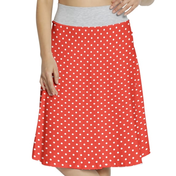 Women's Abstract Feminine Polka Dots Design A-line Printed Skirt Casual Wear, L, Orange White, by Ambesonne