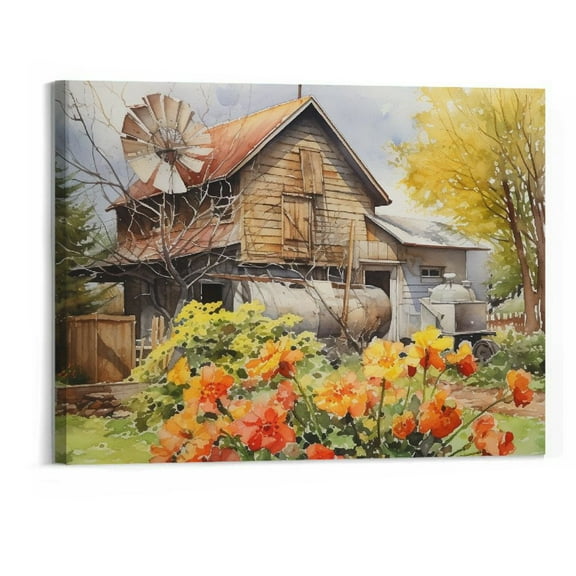 BCIIG Teal Barn Canvas Wall Art: Rustic Barn Bathroom Decor Old Barn Pictures Wall Art Framed for Farmhouse Bedroom Ready to Hang  20x16inch