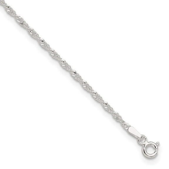 The Black Bow Sterling Silver 2mm Twisted Singapore Chain Anklet, 9-10 Inch