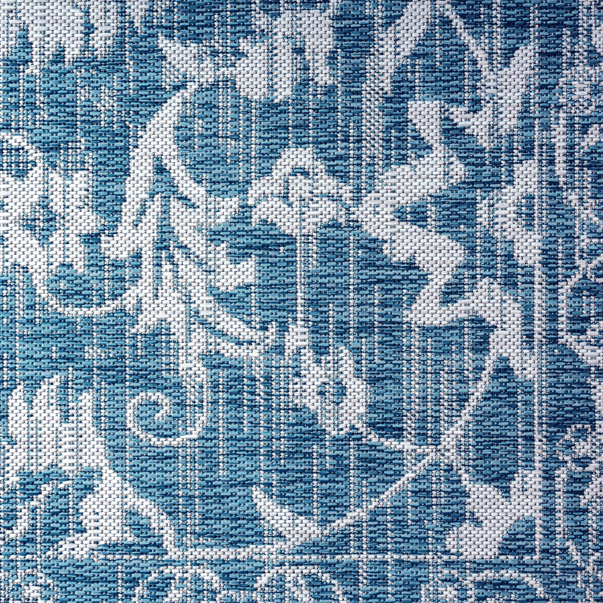 Nicole Miller New York Patio Country Ayala Botanical Floral Indoor/Outdoor Area Rug, Aqua/Ivory , 7'9"x10'2"