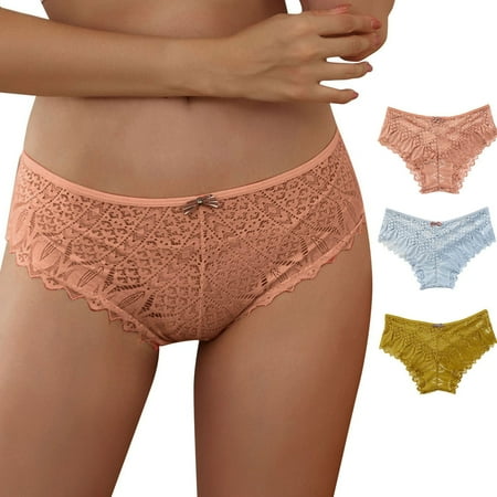 (2-Pack) Puawkoer Panties for Women Crochet Cotton Panties Bikini Lace Up Panty Panties for Womeny Hollow Out Underwear Womens Silk Bikini Panties Woman Underwear Gr