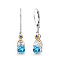 Gem Stone King 925 Silver and 10K Yellow Gold Dangle Earrings Cushion Topaz Half Moon Moissanite (1.80 Carat Cttw)