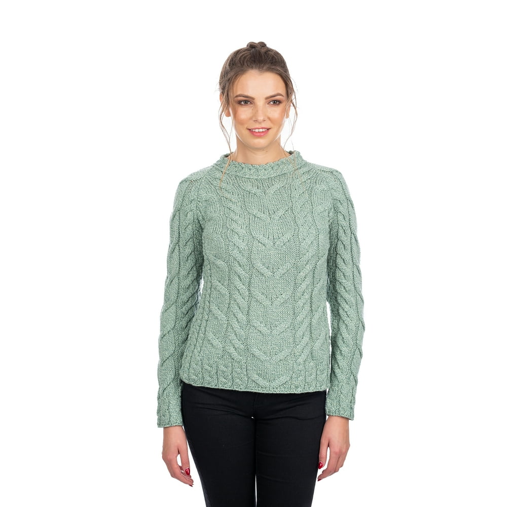 SAOL - Irish Sweater for Women's 100% Merino Wool Cable Knit Woolen ...