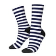 thumbnail image 2 of Uemuo Navy Blue And White Stripes Pattern Women's Crew Socks, Soft Durable Breathable Moisture-Wicking with Odor Control Cotton socks, 2 of 9