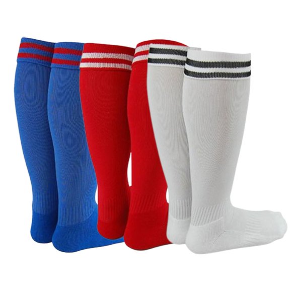 Lian LifeStyle Exceptional Girl's 3 Pair's Knee High Sports Socks for Soccer, Softball, Baseball, and Many Other Sports XL002 Size M, Blue, Red, White