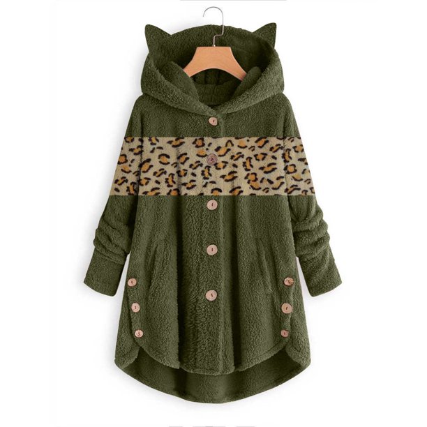 Puntoco Chaqueta holgada con capucha y botones de felpa para mujer Puntoco Puntoco-1