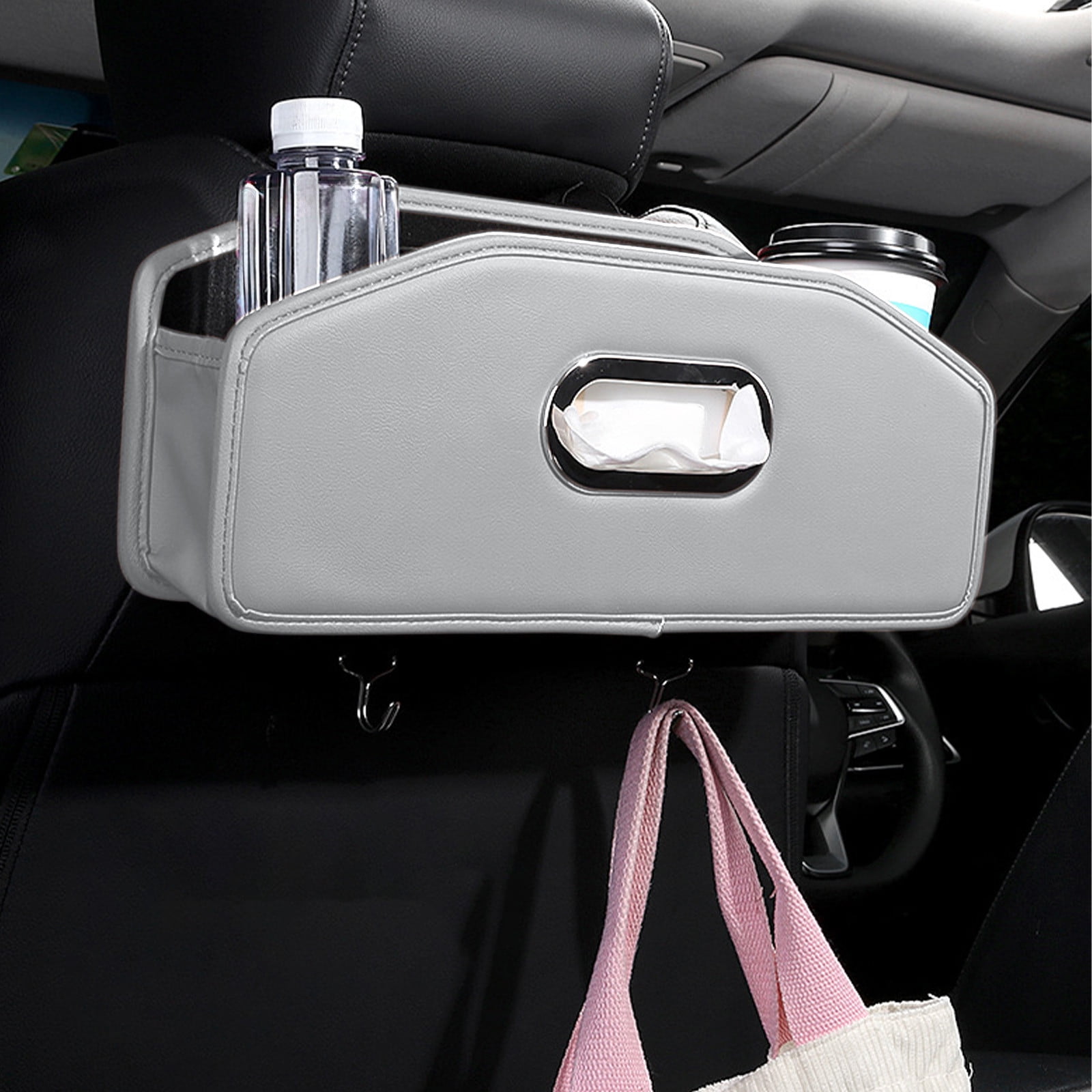 Car Headrest BackSeat Organizer with Cup Holder and Paper Towel Case - Hangable Storage Box for Car Backseat, Interior Decoration, Multifunctional Auto Travel Accessories