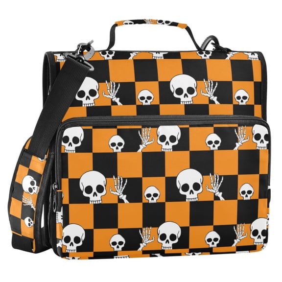 ALAZA Zipper Binder Halloween Skull Checkered 2 in 3 Ring Trapper Keeper 500 Sheet Capacity File Folder Organizer Bag