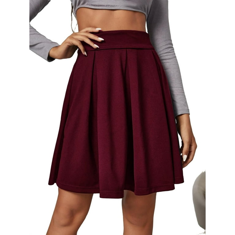 Casual Solid Flared Skirt Burgundy Womens Skirts Women s Walmart