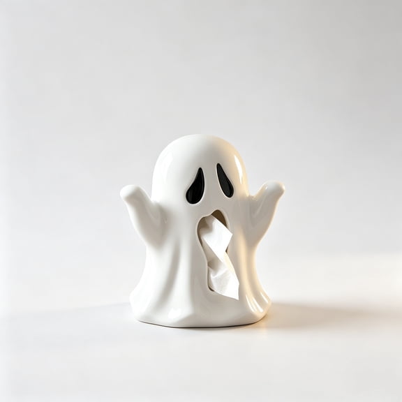 Cute White Ghost‑Shaped Resin Tissue Box Cover, Spooky‑Cute Halloween Decorative Napkin Dispenser, Novelty Tissue Holder For Bathroom, Living Room, Office Tabletop Decor
