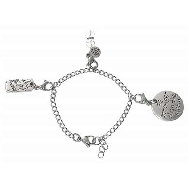 Clip On Charm Bracelet by Hollow Beads Starter Set - Stainless Steel Chain Bracelet With Clip On Charms - Charm Bracelet (Be Stronger & Joy in the Journey Charms) - Walmart.com