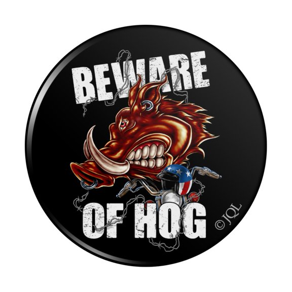 Beware Of Hog Biker Motorcycle Chopper Kitchen Refrigerator Locker Button Magnet