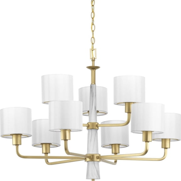 Progress Lighting Palacio 9-Light Chandelier, Vintage Gold, White Silk Shades