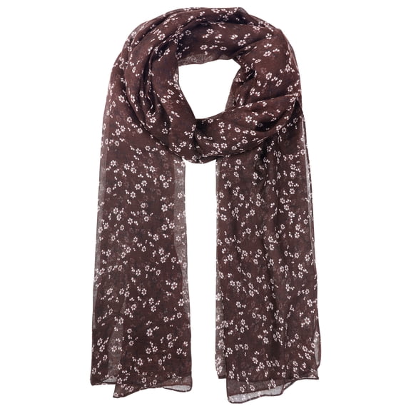 INSPIRE CHIC Women's Floral Printed Long Scarf, Lightweight Soft Sheer Head Wrap Shawl Scarves for All Season 70.9x27.6" Dark Coffee