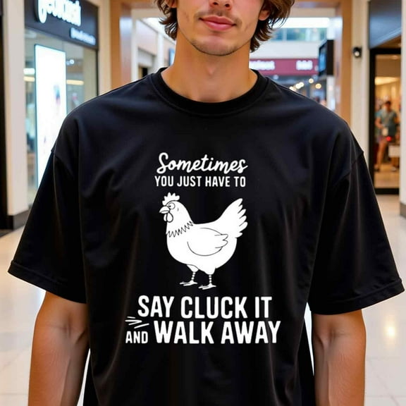 GREE NINK Men's Funny Chicken Graphic T-Shirt - 100% Cotton 180gsm Heavyweight Casual Round Neck Short Sleeve Tee with "Cluck It & Walk Away" Funny Chicken Design & Rooster Cartoon - Humorous Farm J